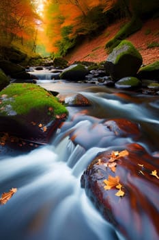 waterfall water stream river forest nature spring generated ai alt art. High quality illustration stones 3D render
