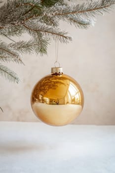 Christmas balls hang on the tree branches. Generative AI, holidays