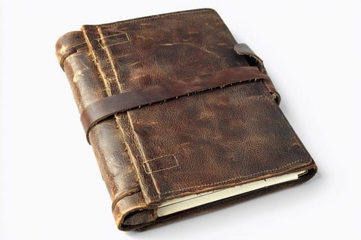 Vintage leather journal with a rustic appearance showcases its craftsmanship and character.