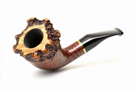 A stunning smoking pipe with a unique design and polished natural wood grain finish.