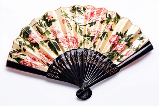 This decorative hand fan features a beautiful floral pattern, adding charm to any interior space.