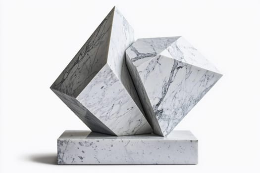 A striking modern sculpture crafted from white marble enhances the decor and ambiance of the room.