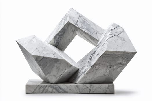 A sleek marble sculpture of abstract shapes captures modern art's elegance.