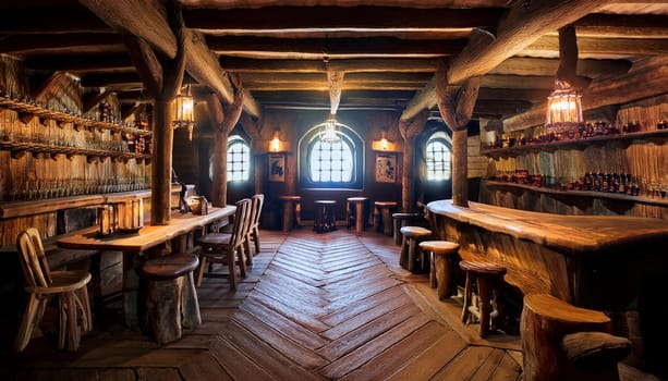 ancient medieval tavern pub interio, AI generated image