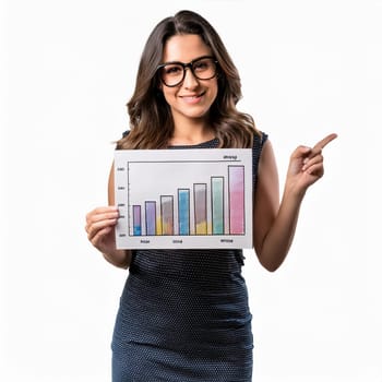 pretty young woman showing bar chart, AI generated image