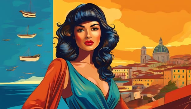 pretty young woman pop art style illustration, AI generated image