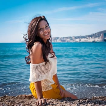 pretty young woman by the sea, AI generated image