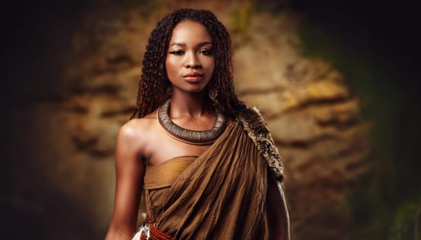 pretty young prehistoric woman, AI generated image