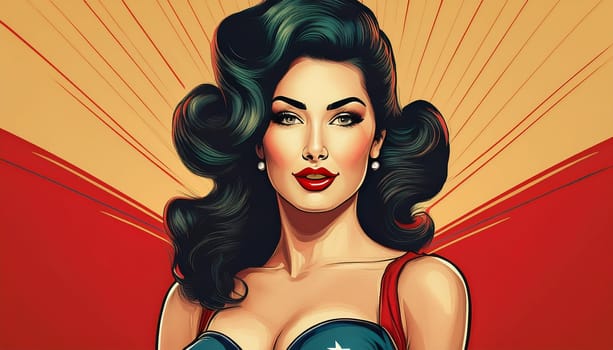 pretty young pin up woman illustration, AI generated image