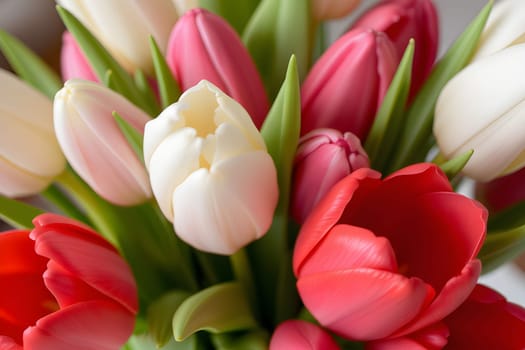 tulip bouquet flowers nature spring flora red white green plants biology botanical garden generated ai alt. High quality 3d illustration