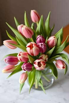 tulip bouquet flowers nature spring flora red white green plants biology botanical garden generated ai alt. High quality 3d illustration