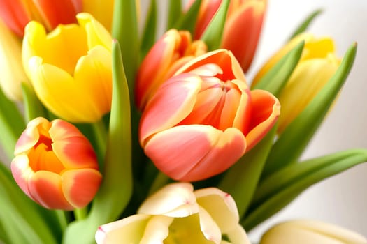 tulip bouquet flowers nature spring flora red white green plants biology botanical garden generated ai alt. High quality 3d illustration