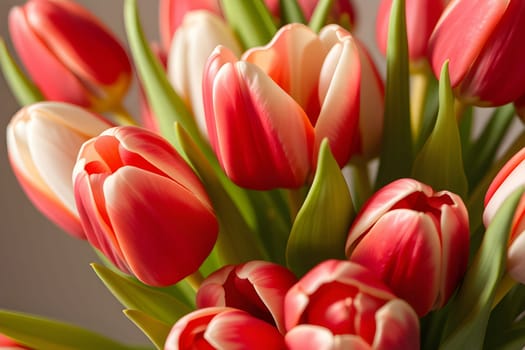 tulip bouquet flowers nature spring flora red white green plants biology botanical garden generated ai alt. High quality 3d illustration
