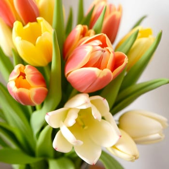 tulip bouquet flowers nature spring flora red white green plants biology botanical garden generated ai alt. High quality 3d illustration
