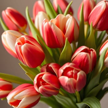 tulip bouquet flowers nature spring flora red white green plants biology botanical garden generated ai alt. High quality 3d illustration