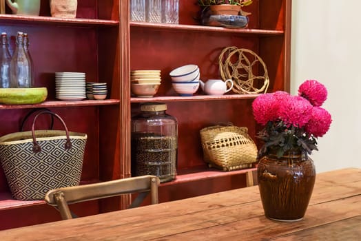 Loft style with wooden furniture in a Vietnamese coffee shop Loft style with wooden furniture in a Vietnamese coffee shop