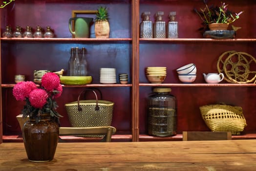 Loft style with wooden furniture in a Vietnamese coffee shop Loft style with wooden furniture in a Vietnamese coffee shop