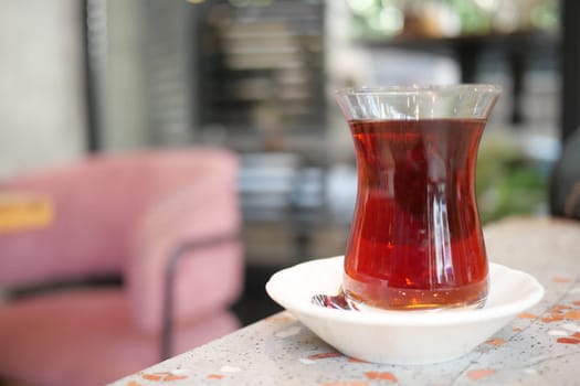 Traditional turkish tea on white table