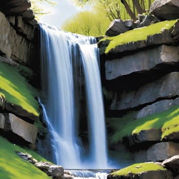 waterfall water forest nature green stones landscape background trees summer travel generated ai alt illustration blue . High quality 3d illustration