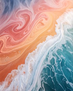 A stunning abstract close-up of vibrant swirling patterns with an ocean wave effect, blending warm and cool tones for a dynamic visual experience.