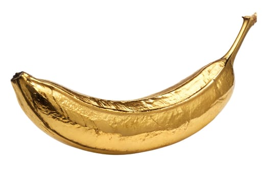 A creatively designed banana covered in gold, showcasing an artistic interpretation. This unique object represents a blend of nature and luxury with a surreal touch.