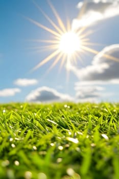green grass blue sky ecology climate nature sun light landscape earth planet generated ai alt illustration background image wallpaper . High quality 3d illustration