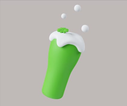 A vibrant 3D render illustration of a green beverage topped with foam and a clover, perfect for St. Patrick's Day celebrations and events.