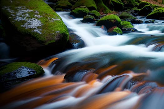 waterfall water stream river forest nature spring generated ai alt art. High quality illustration stones