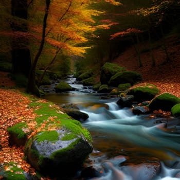 waterfall water stream river forest nature spring generated ai alt art. High quality illustration stones