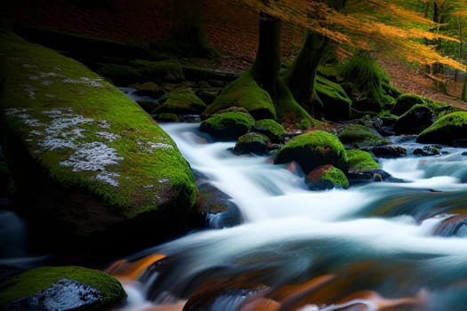 waterfall water stream river forest nature spring generated ai alt art. High quality illustration stones