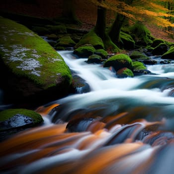 waterfall water stream river forest nature spring generated ai alt art. High quality illustration stones