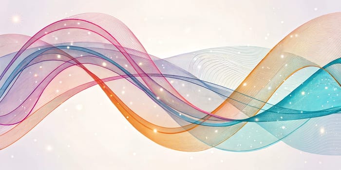 A colorful abstract design of flowing and overlapping lines, featuring soft gradients and glowing elements, creating a smooth, dynamic wave pattern.
