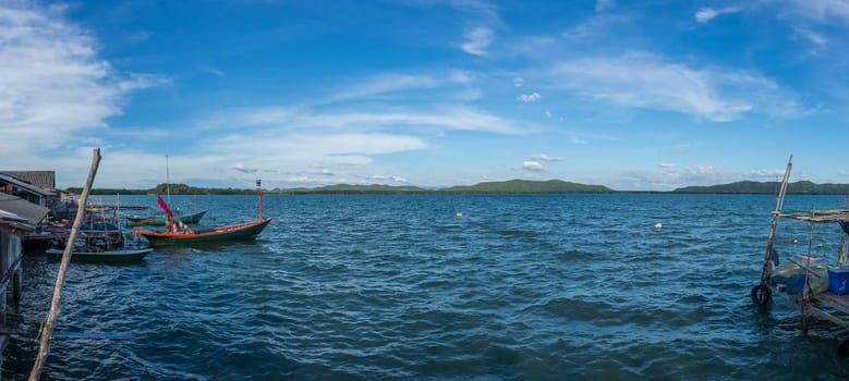 Fishing boat is out fishing. Fishermen is a career that has been popular in the seaside city of Thailand.