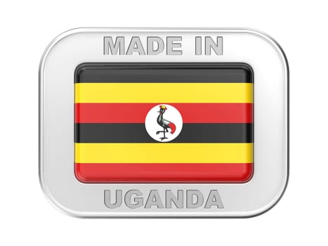 Made in Uganda, silver badge with the flag of Uganda