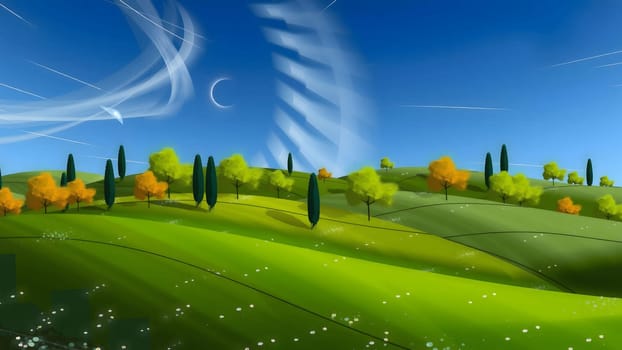 The green hill with green grace with nice bule sky - aI generated