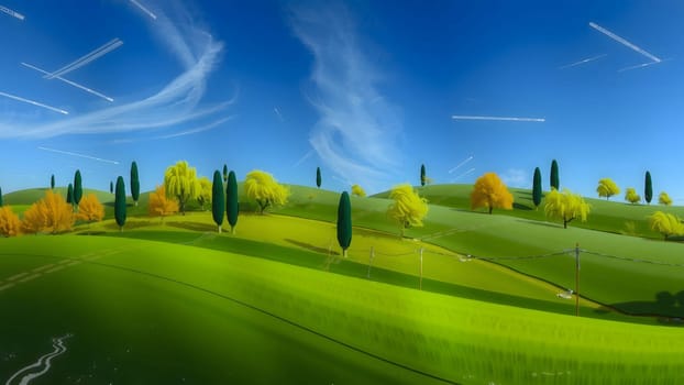 The green hill with green grace with nice bule sky - aI generated
