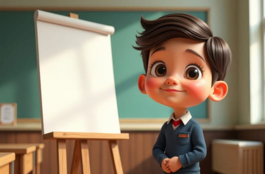 A boy at school stands at the blackboard Back to school