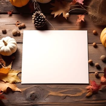 Mockup for a postcard on an autumn theme, blank postcard lying on an envelope