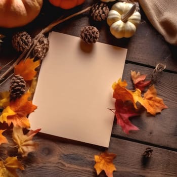 Mockup for a postcard on an autumn theme, blank postcard lying on an envelope