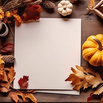 Mockup for a postcard on an autumn theme, blank postcard lying on an envelope