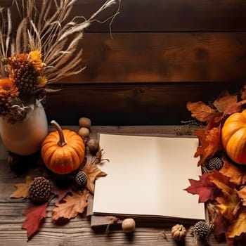 Mockup for a postcard on an autumn theme, blank postcard lying on an envelope