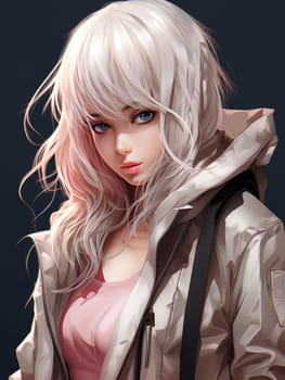 Portrait of a cartoon Asian blonde anime girl with big eyes in manga style AI