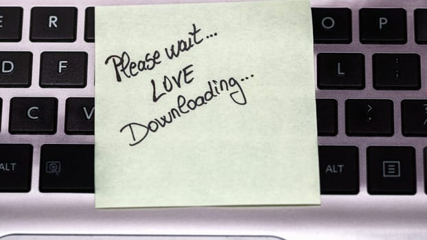 Writing love text on memo post reminder. Sticker with lovely message. Text on notepaper.