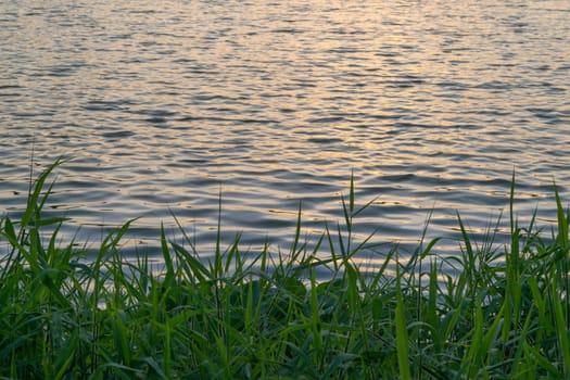 Sunset in evening time and wave of lake