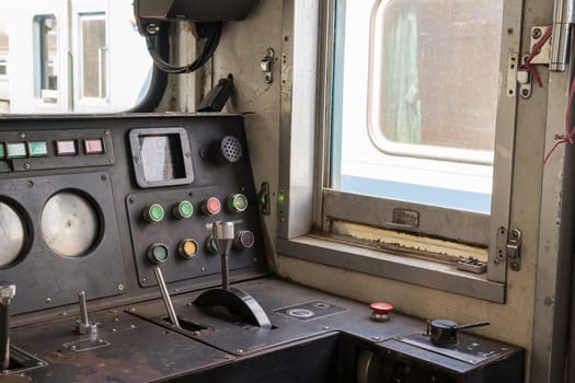 Cockpit of a Public Thai Train Railway with dashboard. This is a public train Does not require a property release.