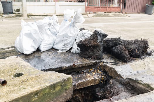 Working for drain cleaning. Problem with the drainage system.