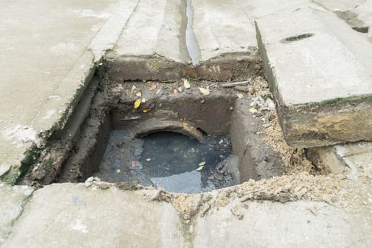 Working for drain cleaning. Problem with the drainage system.