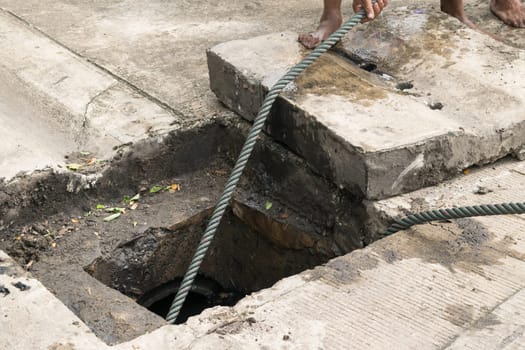 Working for drain cleaning. Problem with the drainage system.
