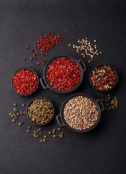 White allspice in a ceramic bowl on a dark concrete background