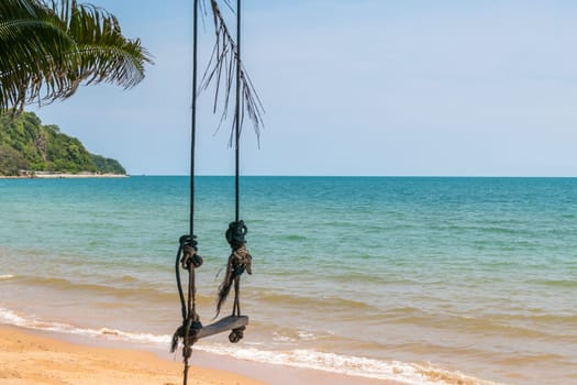 Landscape of travel place with nature at a beach and tropical sea with blue sky and have a outdoor swing use for relax in happy vacation